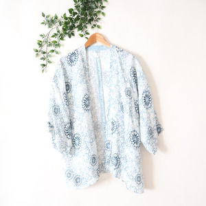 Lou & Grey Women's Blue & White Geometric Rayon Open Kimono Top Small